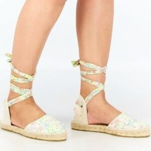 NIB $175 LoveShackFancy x Manabi Valencia Espadrilles in Rainbow Skies - size 37